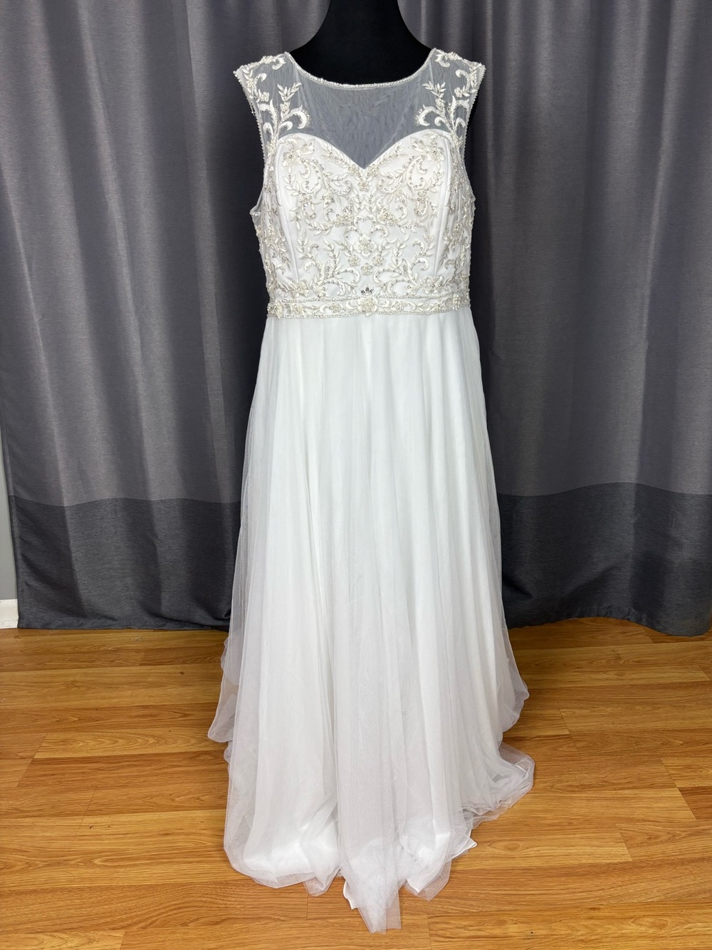 NWT Alfred Angelo White Beaded Illusion Neckline Bridal Wedding Dress Gown 20W